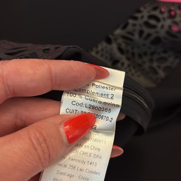 Jazmin Chebar black mini skirt with genuine leather laser cut trim, L - Picture 8 of 8